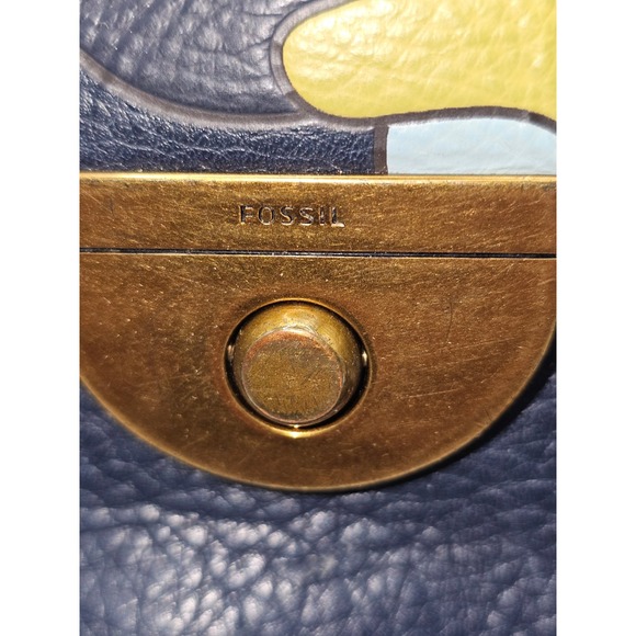 Fossil EMI Crossbody Saddle Bag Blue Multi Color Leather 8x9 inches - Picture 3 of 16